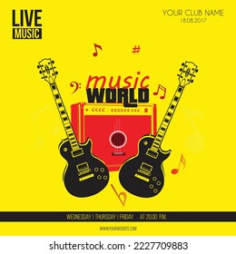 Cartel vector de guitarra, afiche musical, invitación a afiches de fiesta