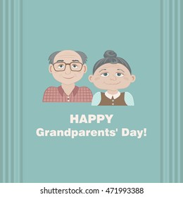 Vector poster with portraits of grandparents in a cartoon style . Greeting card to grandma and grandpa 's Day