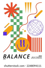 Afiche vectorial o impresión con formas geométricas. Diseño brutal, composición futurista