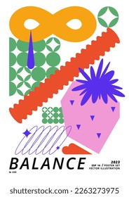 Afiche vectorial o impresión con formas geométricas. Diseño brutal, composición futurista
