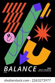 Vector poster or print with geometric shapes. Brutalist design, futuristic composition