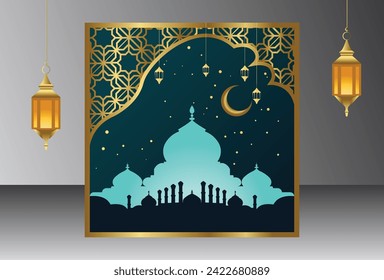 Vector a poster for ramadan night party with a crescent lantern