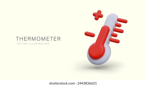 Vector poster with realistic red thermometer in tilted position