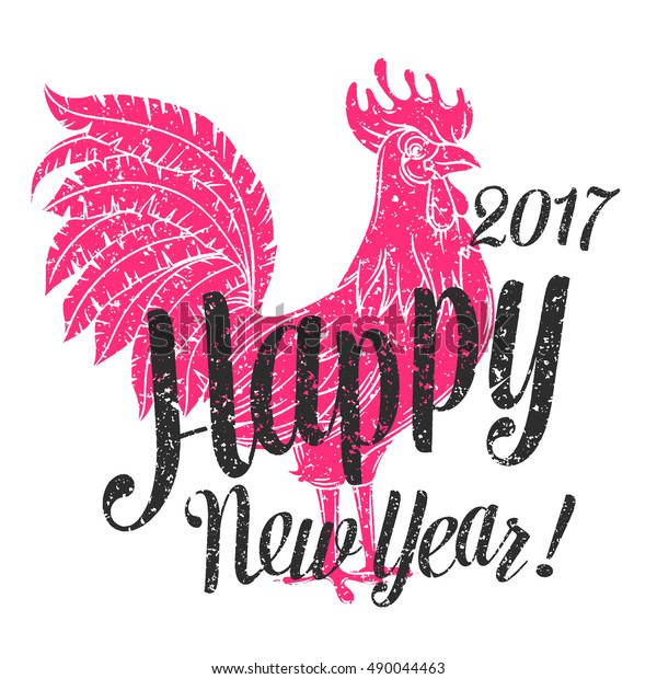 Vector Poster Red Rooster Lettering Happy: vector de stock (libre de ...