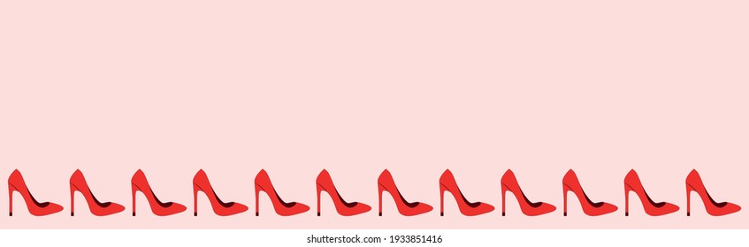vector poster with red womens shoes. flat image of women's stiletto heels standing in a row