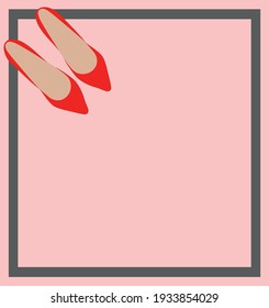 vector poster with red womens shoes. flat image of womens shoes in the corner of the poster
