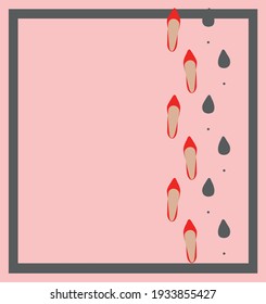 afiche vectorial con zapatos y huellas de mujeres rojas. imagen plana de los zapatos y huellas de las mujeres