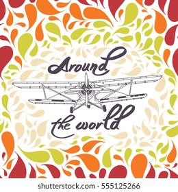 Vector poster with retro airplane isolated on abstract background