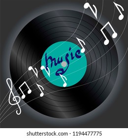 Vector poster for the retro music with vinyl record, record player