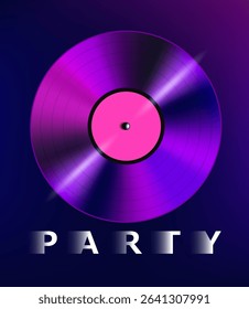Vector poster retro party announcement with vinyl lp.
