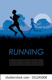 Vector poster runners in the countryside