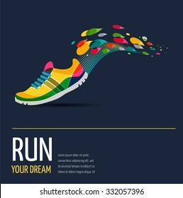 Vector poster - running and sport. Running shoe concept background.