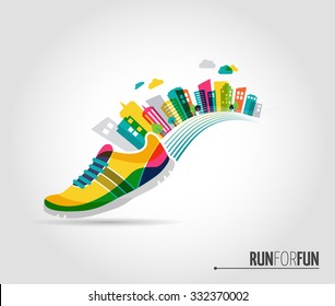 Vector poster - running, sport shoe and the city