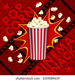 Vector poster for the sale of popcorn in a cinema.