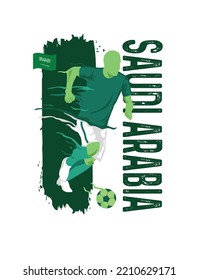 VECTOR. Poster for the Saudi Arabia football team, soccer player, uniform, flag