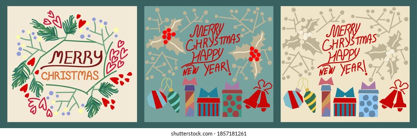 vector poster set of  lettering merry Christmas and happy new year