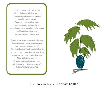 vector poster with sketchy plant in a pot and place for text. 
