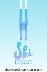 Vector poster of Ski resort. Illustration depicting a skier. A man is skiing down the mountain slope.