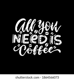 Vector poster, square card, calligraphy design. All you need is coffee lettering . Coffee quotes. Hand written design. Blackboard textured design. Chalkboard poster