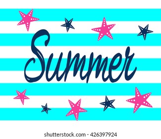 Vector poster with "Summer" lettering and sea stars