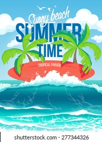 Vector poster summer time and sunny beach