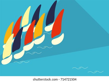 Vector Poster Template for Boat Race or Sailing Crew known as Yacht Regatta. Could also be used as teamwork or regatta team banner. Nautical sport competition or crew event geometric illustration.