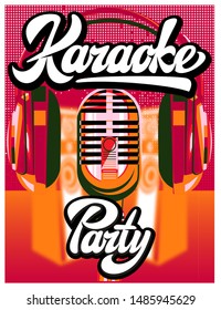 Vector poster template with calligraphy lettering karaoke party.