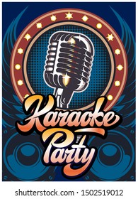 Vector poster template with calligraphy lettering karaoke party.