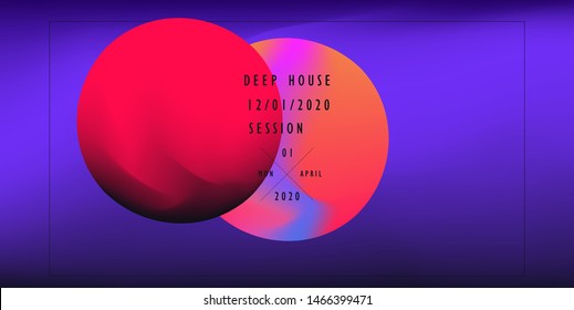 Vector poster template with gradient holographic neon orb. Music cover in cyberpunk futuristic minimal style.