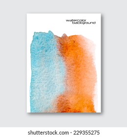 Vector poster template. Hand drawn Watercolor stain background. Ink Abstract background for mobile wallpaper, card, brochure, banner, web design. 