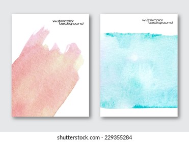 Vector poster template. Hand drawn Watercolor stain background. Ink Abstract background for mobile wallpaper, card, brochure, banner, web design. 