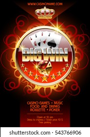 Vector poster template for night casino party with burning background