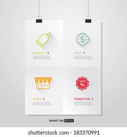 Vector Poster template of a paper sheet with 4 P Marketing Mix Business concept 