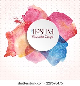 Vector poster template with pink, red and blue watercolor paint abstract background