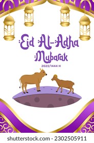 Vector Poster template purple elegant with theme of Happy Eid al-Adha Mubarak 2023