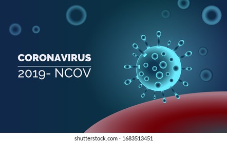 Vector poster template with realistic coronavirus  (2019-nCoV) in gradient red, blue, grey colors. Gradient color virus illustration. Wuhan virus disease - symbol and background.