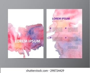  Vector Poster Template with Watercolor Paint Splash. Abstract Background for Business Documents, Flyers and Placards.