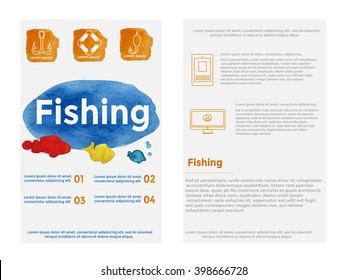 Vector Poster Template with Watercolor Paint Splash. Abstract Aquarelle Background for Business Flyers.  Fishing concept