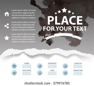 Vector Poster Templates with Watercolor Paint Splash. Abstract Aquarelle Background for Business Flyers, Posters and Placards.Flat Style Web and Infographic Icons.Torn paper