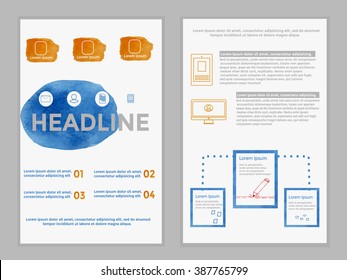 Vector Poster Templates with Watercolor Paint Splash. Abstract Background for Business Documents, Flayers.