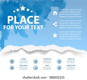 Vector Poster Templates with Watercolor Paint Splash. Abstract Aquarelle Background for Business Flyers, Posters and Placards.Flat Style Web and Infographic Icons.Torn paper