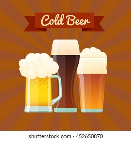 Vector poster with three types of beer in different glasses, isolated on background.