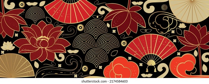  Vector poster with traditional Chinese elements and ornament. Chinese background.