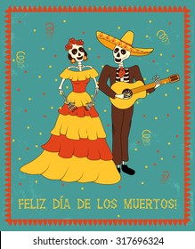 afiche vectorial al estilo mexicano tradicional con el texto español "Feliz Día de los Muertos"