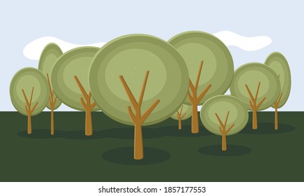 vector poster with trees, background with minimalistic trees, forest, park