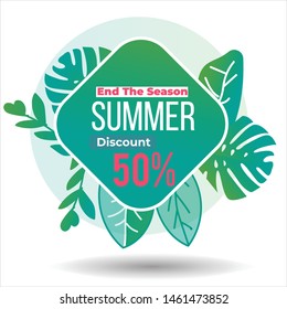 Vector poster with tropical leaves and text Summer Sale on Shape Gradient Color Style.Sale banner template design, Flash sale special offer set and discount .