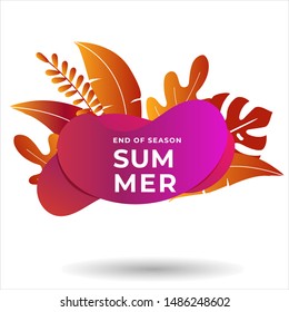 Vector poster with tropical leaves and text Summer Sale on Shape Gradient Color Style.Sale banner template design, Flash sale special offer set and discount . - Vector