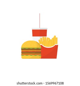 Vector poster of unhealthy fast food,Junk food hamburger,french fries and drink cup