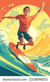 Vector Poster Vacation, Summer, Surfing in the Sea
