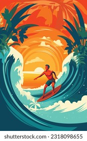 Vector Poster Vacation, Summer, Surfing in the Sea
